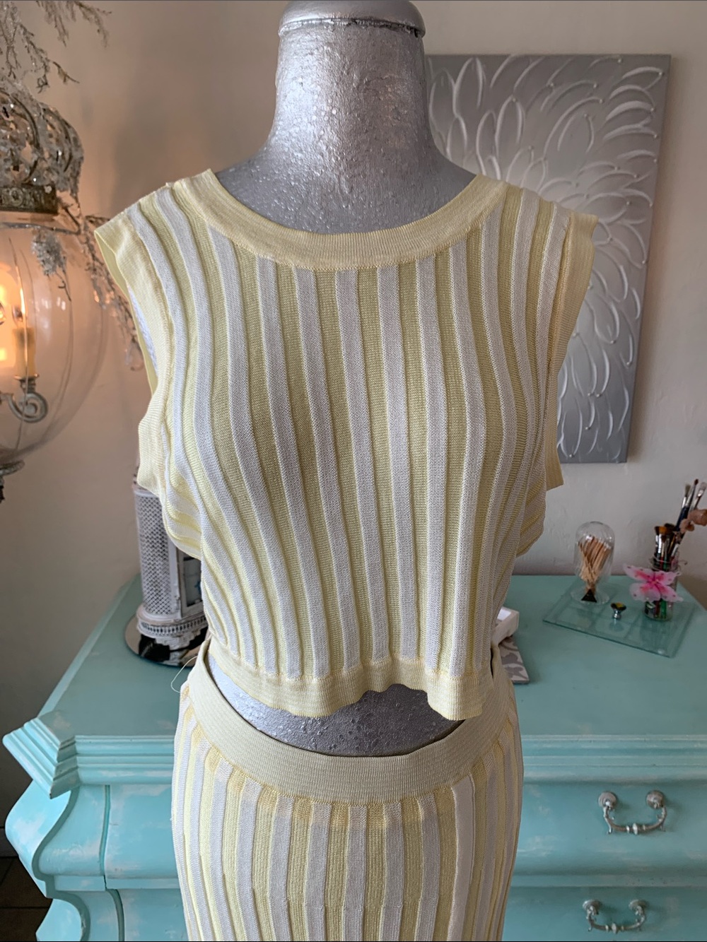 House of Harlow 1960 top and skirt - Vintage 2 pc yellow knit set size L - Picture 3 of 8